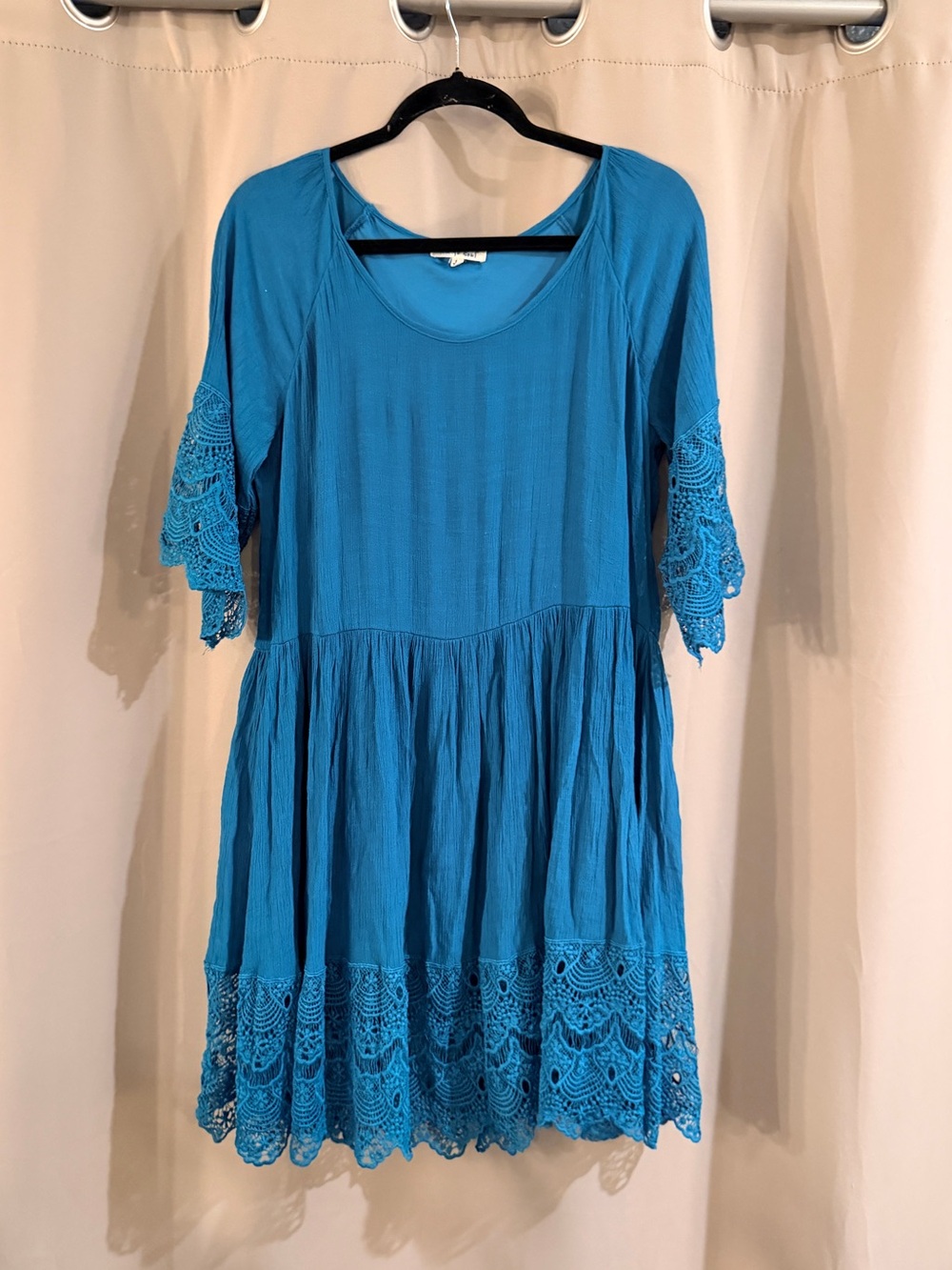 Indigo Soul Blue Crochet Hem Babydoll Dress